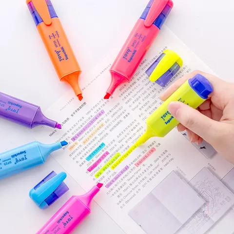 Plastic Chisel Tip Highlighter Pen Colorful Fluorescent Marker Pen For Students School Office Stationery Supplies