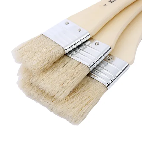 Professional Artist Paint Brushes Hog Bristle Wood Handle Flat Gesso Brushes For Acrylic Oil Watercolor Painting