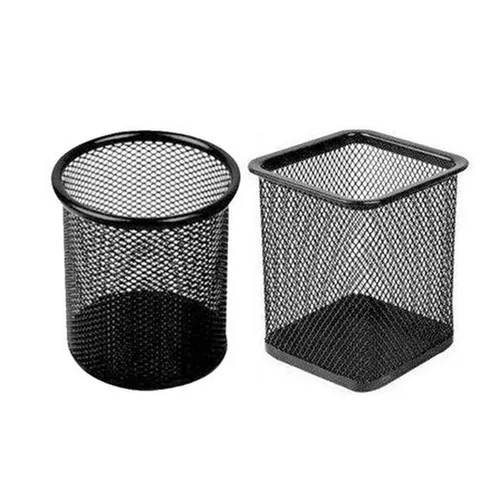 Metal Mesh Pen Holder Desktop Organizer Square And Round Pencil Cup Stand For Office School Supplies Black And Colorful