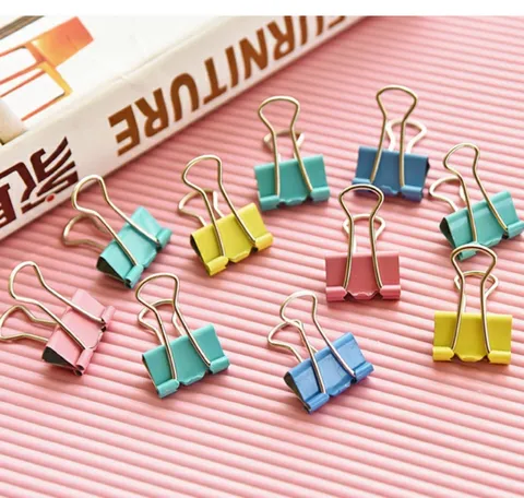 Colorful Metal Binder Clips Assorted Sizes Long Tail Paper Clamps Barrel Packed Office School Stationery