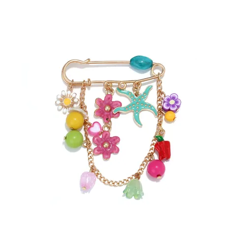 INS Trendy Starfish Chili Flower Brooch Pin For Women Alloy Colorful Enamel Safety Pin Waist Pin Clothing Accessories