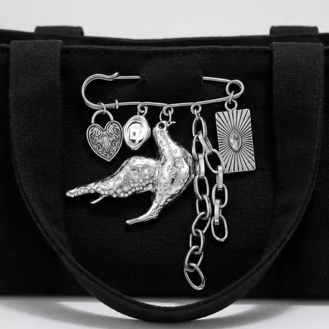 Punk Zinklegering Duif Hanger Broche Speld Met Zware Ketting Hartslot Zonnestralen Plaat Strass Veiligheidsspeld Voor Vrouwen Sieraden