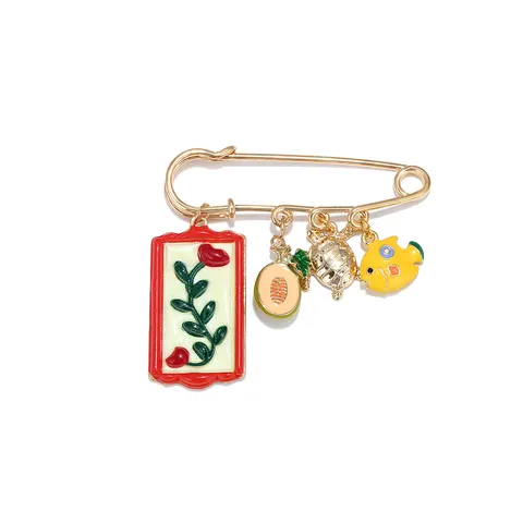 Zinc Alloy Enamel Flower Yellow Fish Melon Turtle Safety Pin Brooch Vacation Style Cute Lapel Pin For Women Jewelry