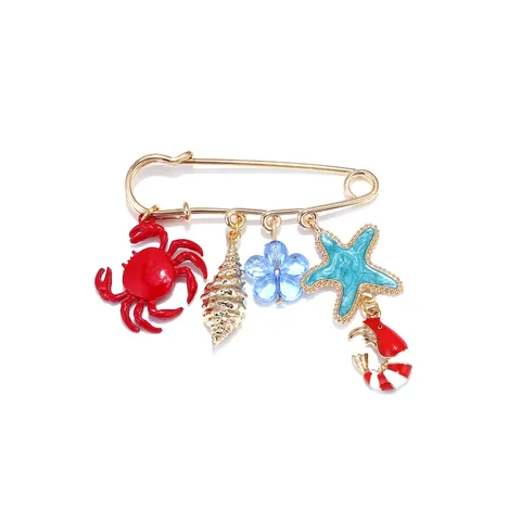 Euro-Amerikanischen Nische Design Strand Resort Stil Sicherheitsnadel Brosche Gold Legierung Emaille Krabbe Seestern Conch Anhänger Damen Schmuck
