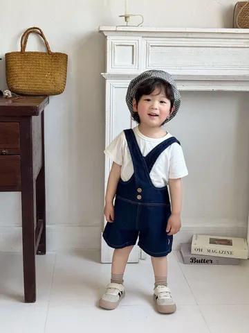 Infant Baby Korean Style Cotton Overalls Romper And Short Sleeve T-Shirt Set Cute Summer Casual Infant Clothing