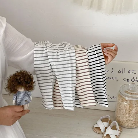 Infant Baby Girls Striped Leggings Cotton Ribbed Casual Pants Newborn Toddler Spring Summer Bottoms Children Clothing