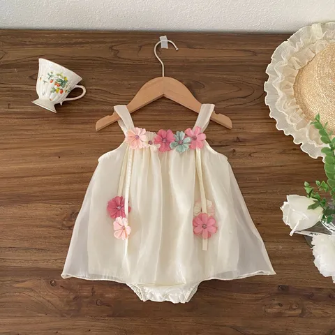 Neonato Neonata Estate Cotone Senza Maniche Tutina Abito Carino 3D Floreale Neonato Bodysuit Bambino Principessa Festa Vestiti