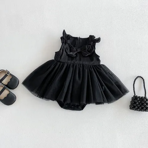 Infant Baby Girls Summer Mesh Princess Romper Bowknot Sleeveless Bodysuit Newborn Birthday Party Clothes