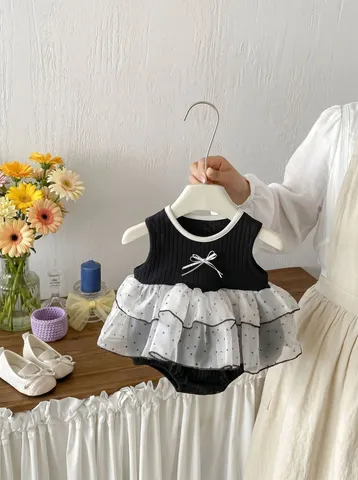 Infant Baby Girl Mesh Romper Summer Thin Vest Bowknot Triangular Jumpsuit Newborn Cute Sleeveless Bodysuit Clothing