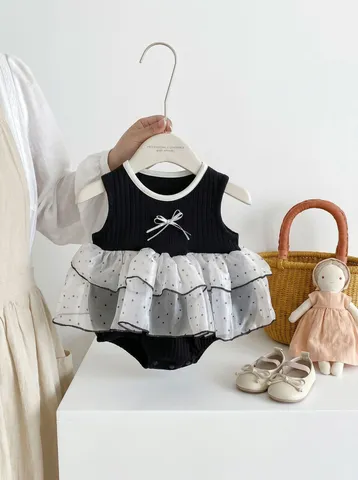 Infant Baby Girl Mesh Romper Summer Thin Vest Bowknot Triangular Jumpsuit Newborn Cute Sleeveless Bodysuit Clothing