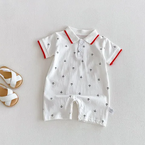 Baby Boy Summer Short Sleeve Polo Collar Romper Cotton Anchor Print Casual Infant Bodysuit Newborn Clothes