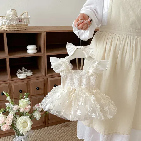 Bambina Neonata Estate Rete Floreale Principessa Tuta Abito Neonato Infante Dolce Body