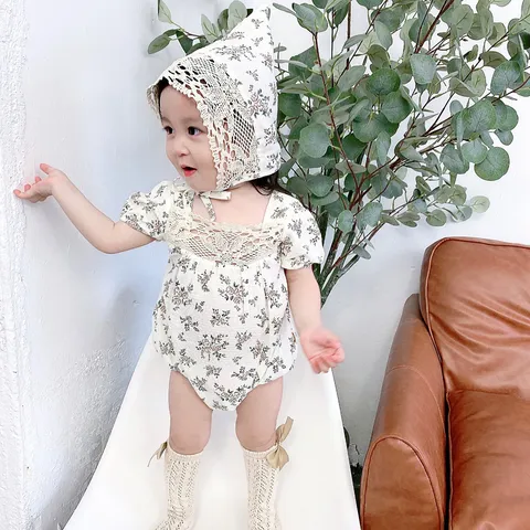 Infant Newborn Baby Floral Cotton Romper Short Sleeve Bodysuit Cute Toddler Casual Clothing Jumpsuit