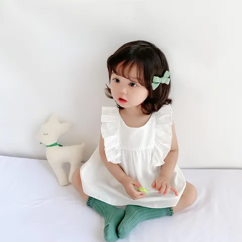 Neonato Bambina Carino Cotone Tuta Abito Estate Manica Volante Tinta Unita Neonato Principessa Bodysuit Casual