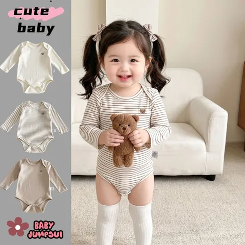 Newborn Baby Romper Pure Cotton Long Sleeve Infant Baby Boy Girl Jumpsuit Cute Bear Embroidery Spring Autumn Infant Clothes