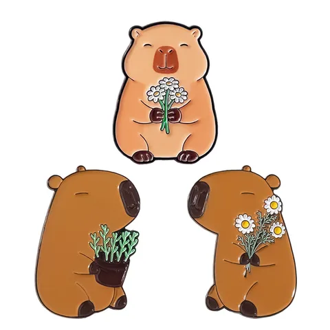 Simpatica Spilla Smaltata Capibara Lega Animale Cartone Animato Pianta in Vaso Margherita Distintivo Accessori Abbigliamento Spilla