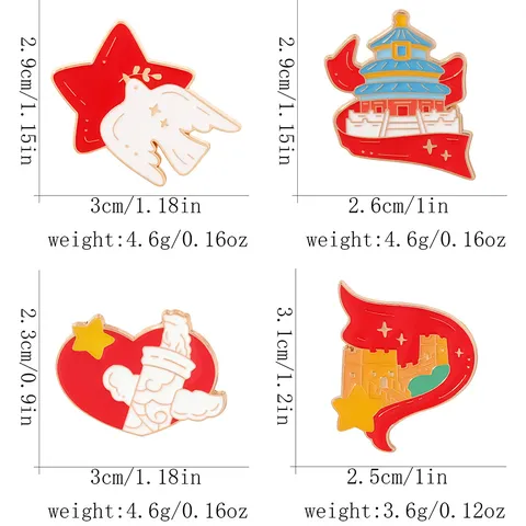 Chinese Patriotic Alloy Enamel Brooch Pin Temple Great Wall Peace Dove Badge Backpack Clothing Accessories