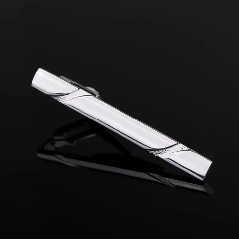 Pince à Cravate d'Affaires pour Hommes en Cuivre Métal Rayé Poli Électroplaqué Simple Barre de Cravate Costume Classique Bijoux de Mode