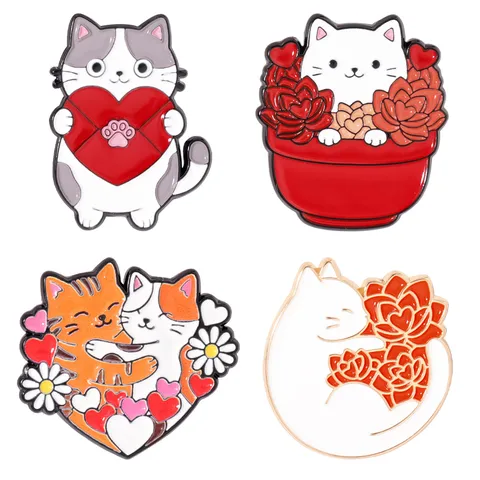 Spilla In Lega Di Gatto Dei Cartoni Animati Carino Distintivo San Valentino Smaltato Animale Spilla Da Risvolto Gioielli Di Modo Regalo Per Vestiti Borse