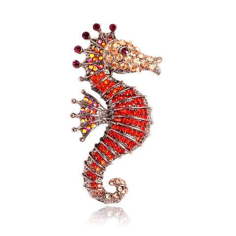 Broche Hippocampe en Strass Multicolore en Alliage Vintage Élégant Animal Marin Costume Corsage Cadeau de Bijoux de Mode pour Femmes Hommes