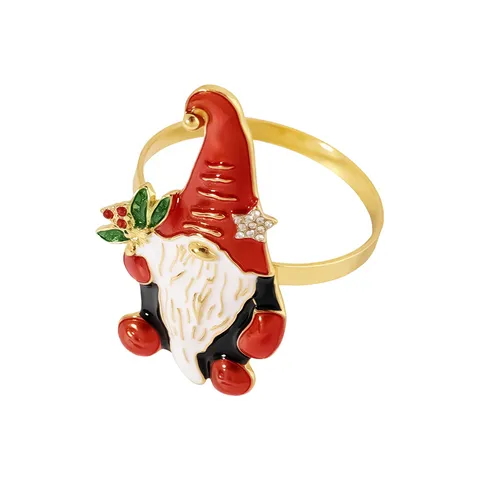 Christmas Napkin Rings Set Alloy Metal Rhinestone Snowman Reindeer Gnome Bells Napkin Holder For Dinner Table Holiday Party Decor