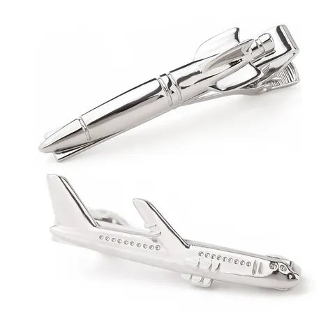 Pince à Cravate en Cuivre Affaires Homme Vintage Électroplaqué Argent Avion Fusée Guitare Saxophone Stylo Motif Barrette à Cravate pour Chemise Française Mariage Banquet Bijoux Cadeau
