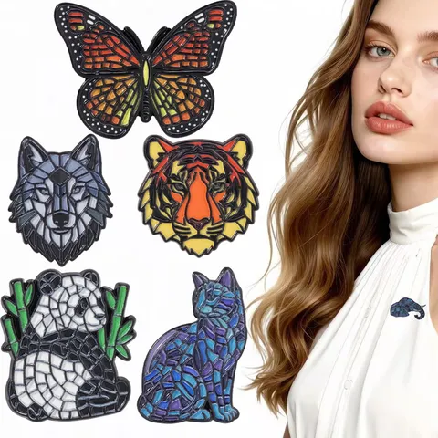Cartoon Dier Legering Brooch Vlinder Olifant Wolf Panda Tijger Reversspeld Rugzak Badge Mode Sieraden