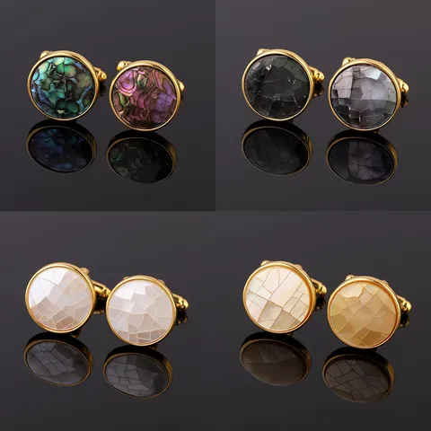 Boutons de Manchette de Chemise Française d'Affaires pour Hommes Cuivre Coquillage Naturel Mosaïque Ronds Boutons de Manchette Luxe Léger Bijoux de Mariage Cadeau
