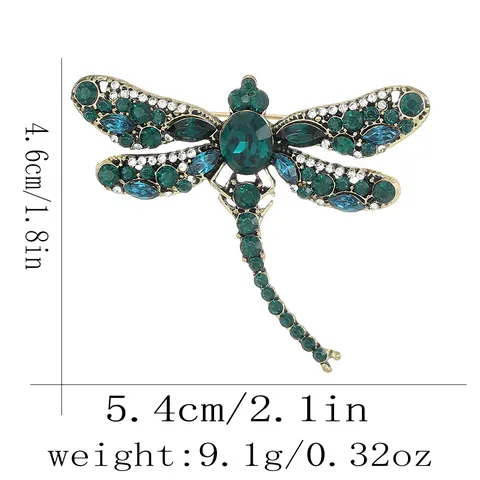 Vintage Alloy Dragonfly Brooch Rhinestone Animal Crystal Lapel Pin Clothing Badge Jewelry Gift For Unisex Banquet Daily