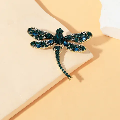 Vintage Alloy Dragonfly Brooch Rhinestone Animal Crystal Lapel Pin Clothing Badge Jewelry Gift For Unisex Banquet Daily