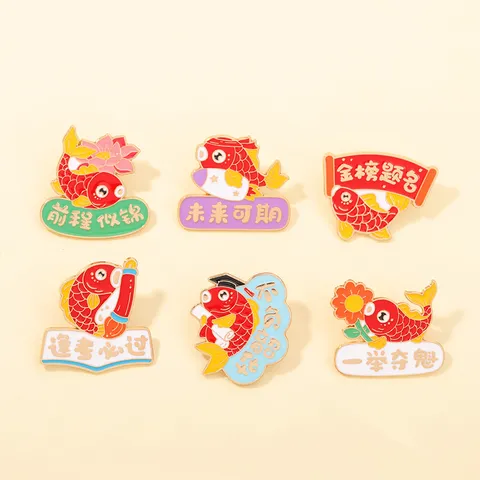 Cartoon Cartoon Enamel Brooch Pin Koi Fish Duck Metal Badge Brooches For School Student Motivation Backpack Accessory Jewelry Gift
