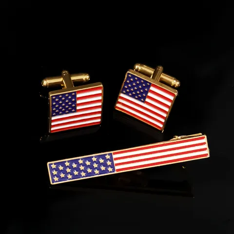 American Flag Cufflinks Tie Clip Set Electroplated Alloy French Business Independence Day Formal Suit Shirt Jewelry Accessories For Men Women