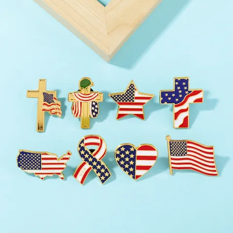 Broche En Émail Drapeau Américain Des États-Unis En Alliage Patriotique Broche Géométrique Rouge Blanc Bleu Bouclier Badge Vêtements Chapeau Revers Broche Bijoux Cadeau Pour Célébration