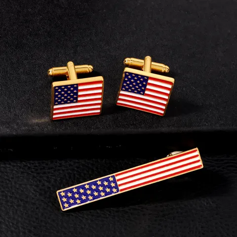 American Flag Cufflinks Tie Clip Set Electroplated Alloy French Business Independence Day Formal Suit Shirt Jewelry Accessories For Men Women