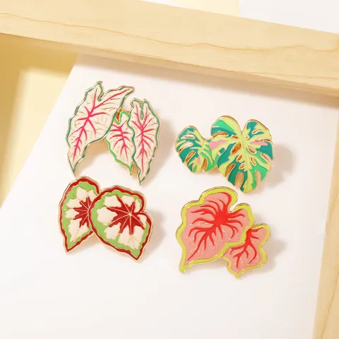 Tropical Plant Enamel Pin Alloy Leaf Brooch Caladium Monstera Badge Fashion Clothing Backpack Decorative Pins Accessories For Unisex