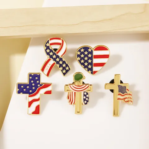 Broche En Émail Drapeau Américain Des États-Unis En Alliage Patriotique Broche Géométrique Rouge Blanc Bleu Bouclier Badge Vêtements Chapeau Revers Broche Bijoux Cadeau Pour Célébration