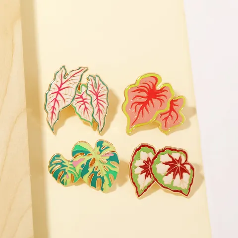 Tropical Plant Enamel Pin Alloy Leaf Brooch Caladium Monstera Badge Fashion Clothing Backpack Decorative Pins Accessories For Unisex