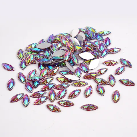 Colorful Resin Flatback Rhinestones Long Horse Eye Shape AB Color DIY Craft Crystals For Garment Decoration