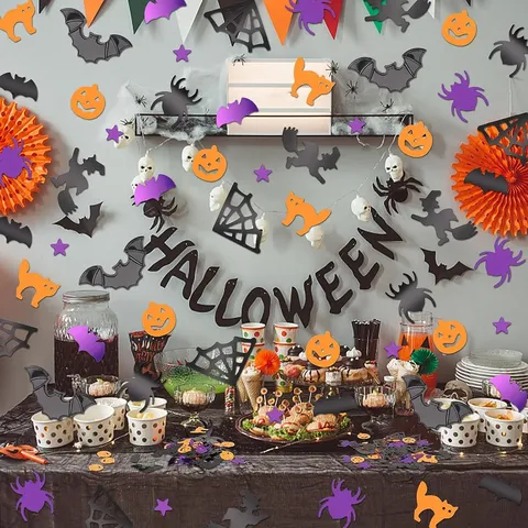 Halloween Party Confetti Pumpkin Ghost Bat Witch Plastic Sequins Table Scatter Halloween Decorations Event Party Supplies