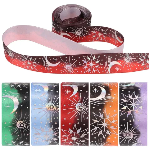 Cinta de Poliéster de Sol y Luna Estampado en Caliente Color Degradado Cinta Manualidades para Embalaje Regalo