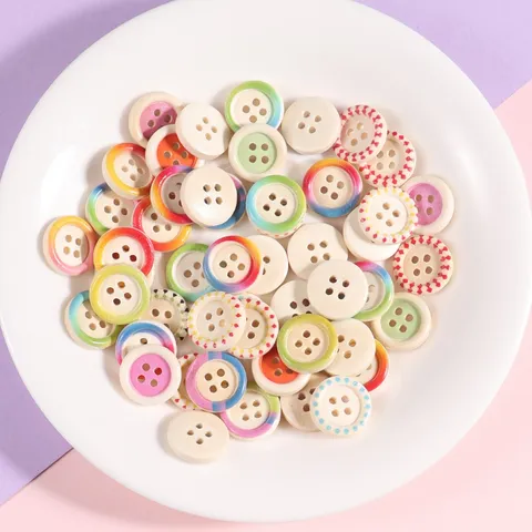 Wooden Buttons Colorful Edge Round Four Hole Buttons For DIY Sewing Crafts Children Sweaters Shirts Garment Trims
