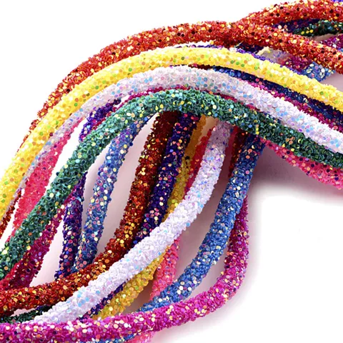 Colorful Sequin Tube Material DIY Shoe Accessories Hair Clip Crafting Soft Rubber Glitter Pipe Decorative Supply