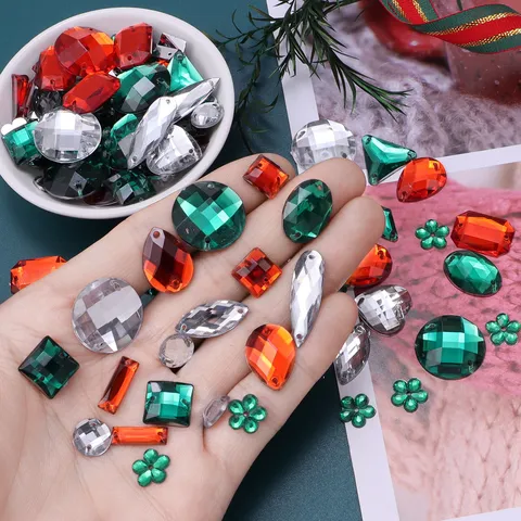 Christmas DIY Acrylic Rhinestones Mixed Color Shaped Flatback Crystals Craft Gems For Clothes Hat Sewing Jewelry Making