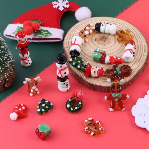 Noël DIY Breloques en Verre Père Noël Bonhomme de Neige Bonhomme de Pain d'Épices Arbre Renne Pendentifs pour Bracelet Collier Fabrication de Bijoux