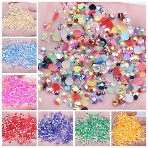 Large Pack Resin Flatback Rhinestones Iridescent Jelly Ice Crystal AB Drills For DIY Phone Case Nail Art Craft Wholesale