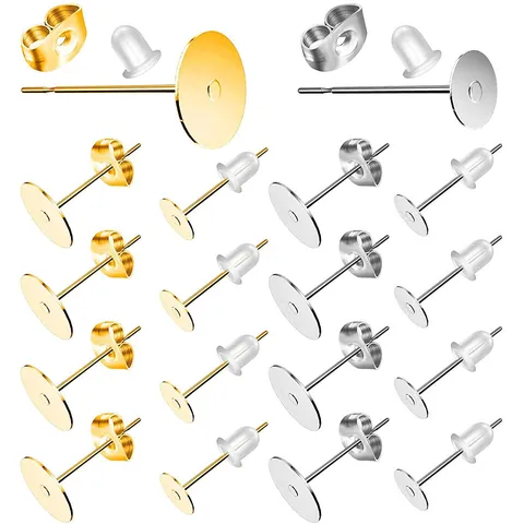 Stainless Steel Flat Head Needle Ball Stud Earrings DIY Jewelry Accessories