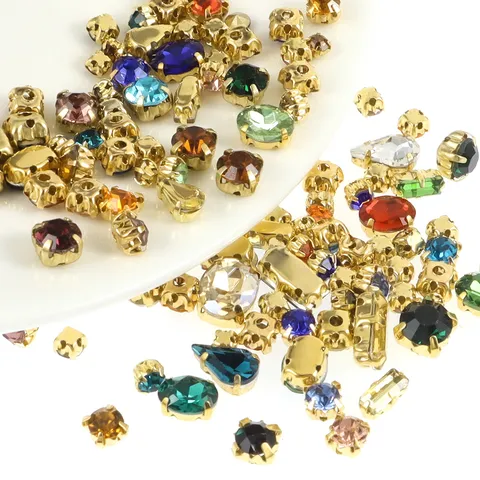 Bunte Glas Klallen Strasssteine Gemischte Formen Aufnähbar Kristall Edelsteine Flatback Strass Für DIY Kleid Hochzeitskleid Basteln