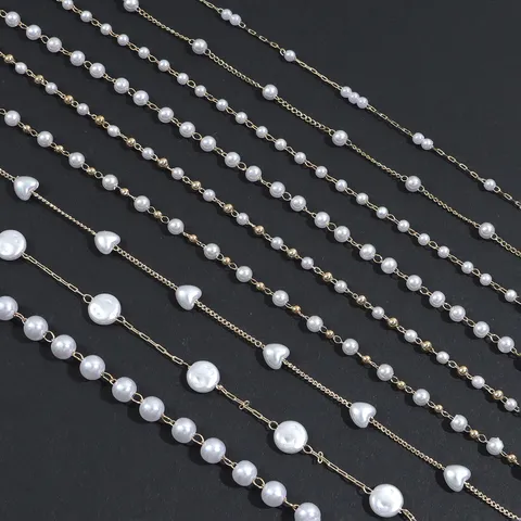 Artificial Pearl Copper Chain DIY Jewelry Making Accessories Gold Silver Plated Beaded Chain For Necklace Bracelet