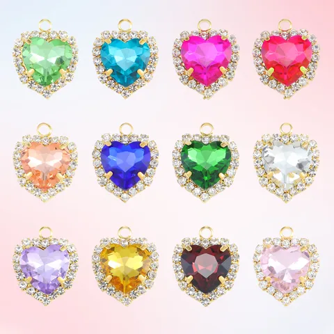 Colorful Heart Glass Pendant Alloy Rhinestone DIY Necklace Bracelet Jewelry Accessories Craft Making