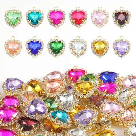 Colorful Heart Glass Pendant Alloy Rhinestone DIY Necklace Bracelet Jewelry Accessories Craft Making